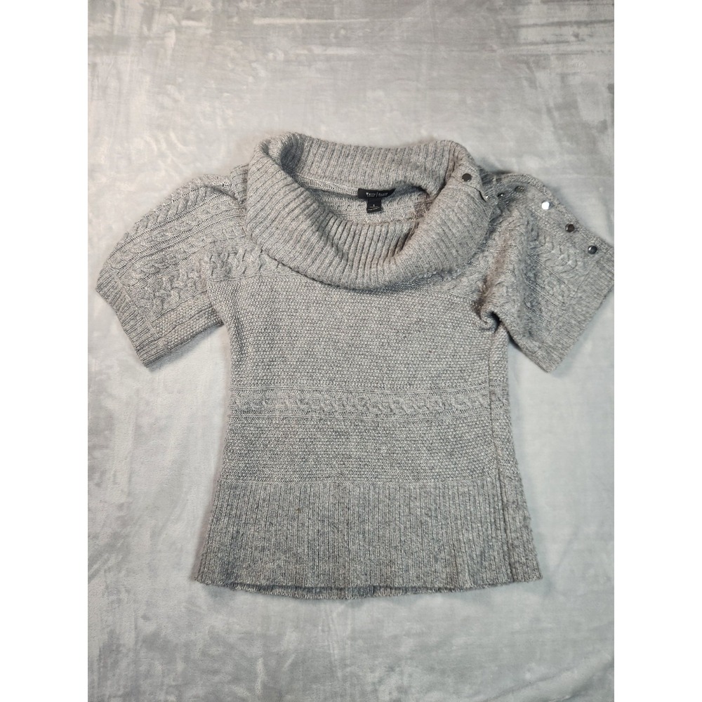 White House Black Market Sweater Knitted Grey Cowl Neck Short Sleeve Womens SZ S